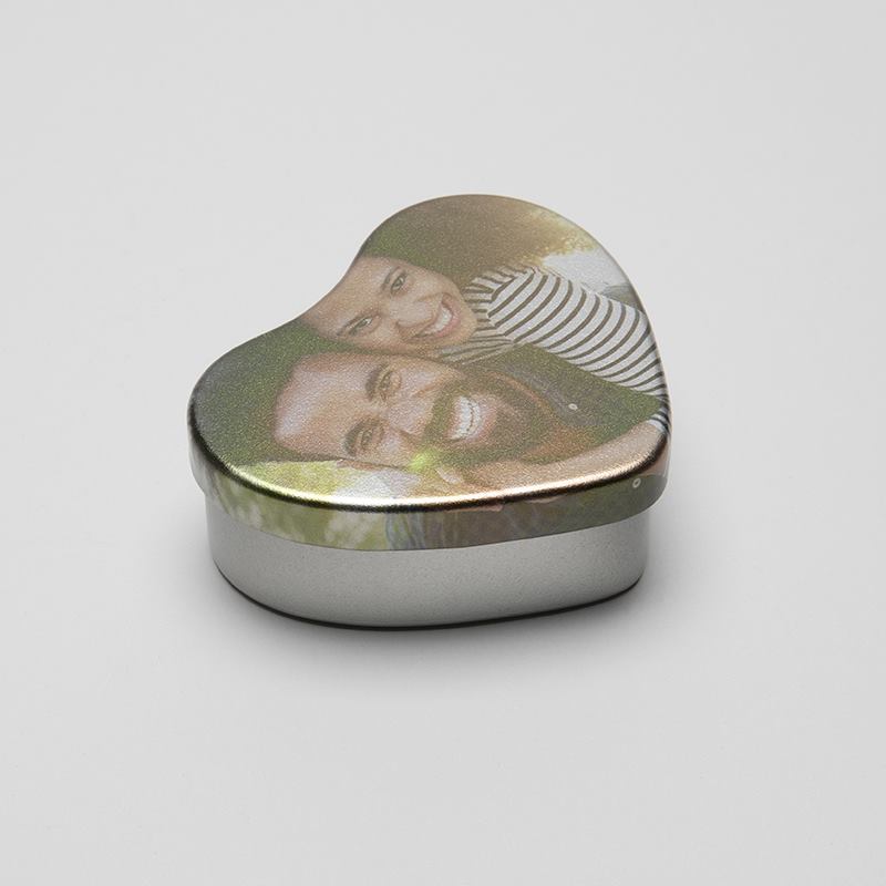 imprimé avec image photo /& texte boîte à bijoux avec texte souhaité en métal en forme de coeur Coffret cadeau coeur imprimé individuellement personnalisé idée cadeau avec couvercle