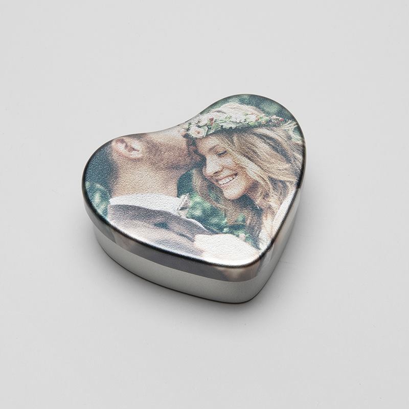 imprimé avec image photo /& texte boîte à bijoux avec texte souhaité en métal en forme de coeur Coffret cadeau coeur imprimé individuellement personnalisé idée cadeau avec couvercle
