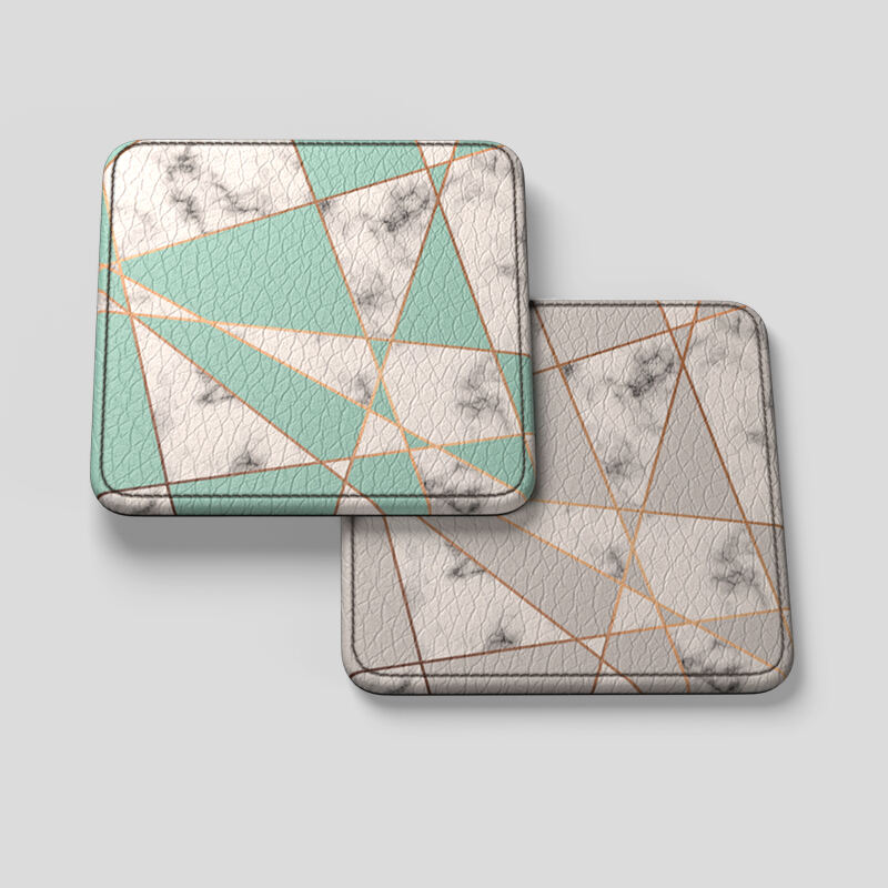 Set 6 Sottobicchieri In Pelle PU Blu Con Supporto - Impermeabili, Eleganti, Diametro 10 Cm Per Casa E Ufficio - 2