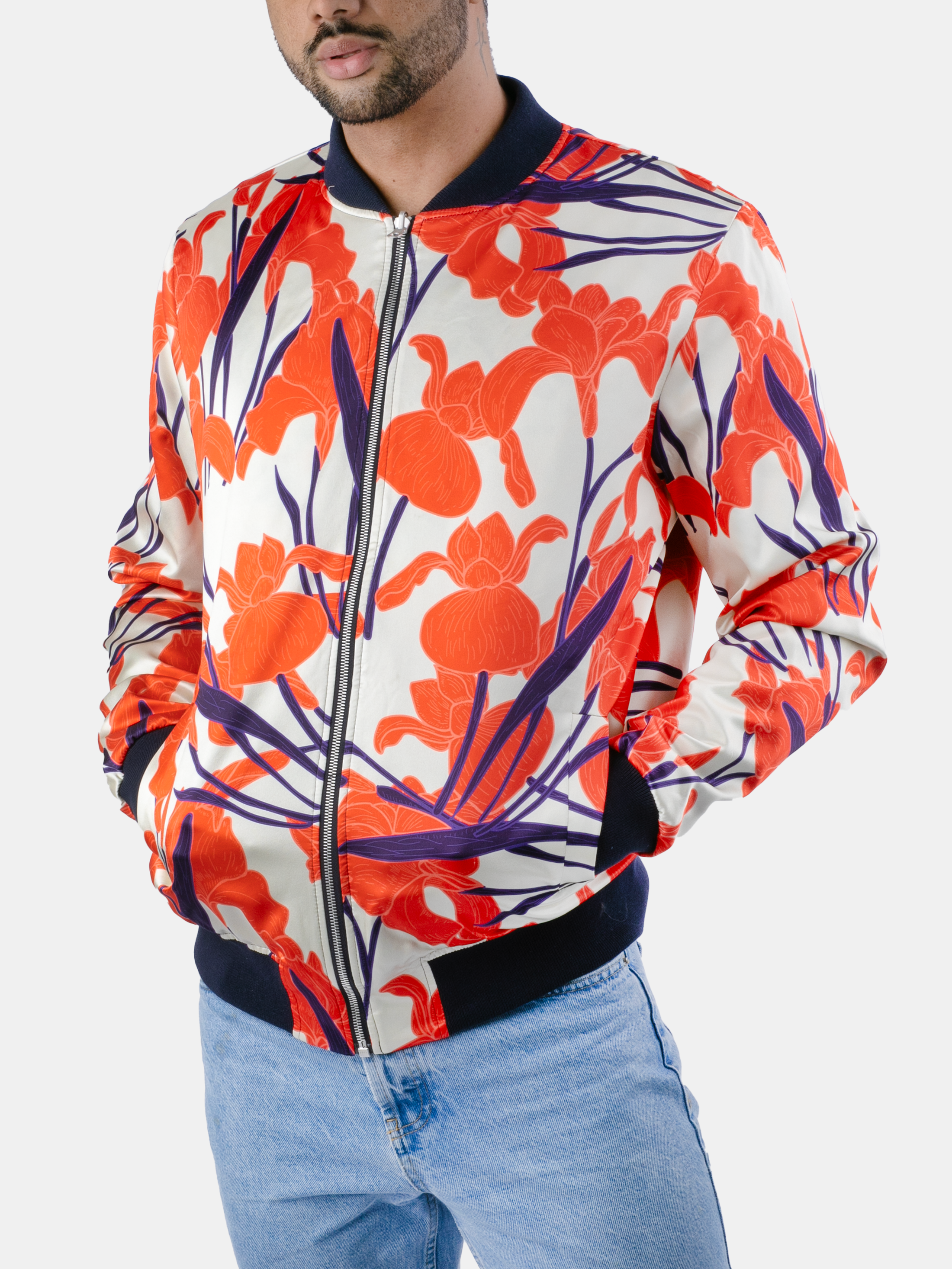 Giacca bomber in seta reversibile personalizzata da uomo