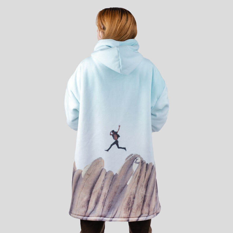 Black Hot Air Balloon Pattern Print Hooded Blanket