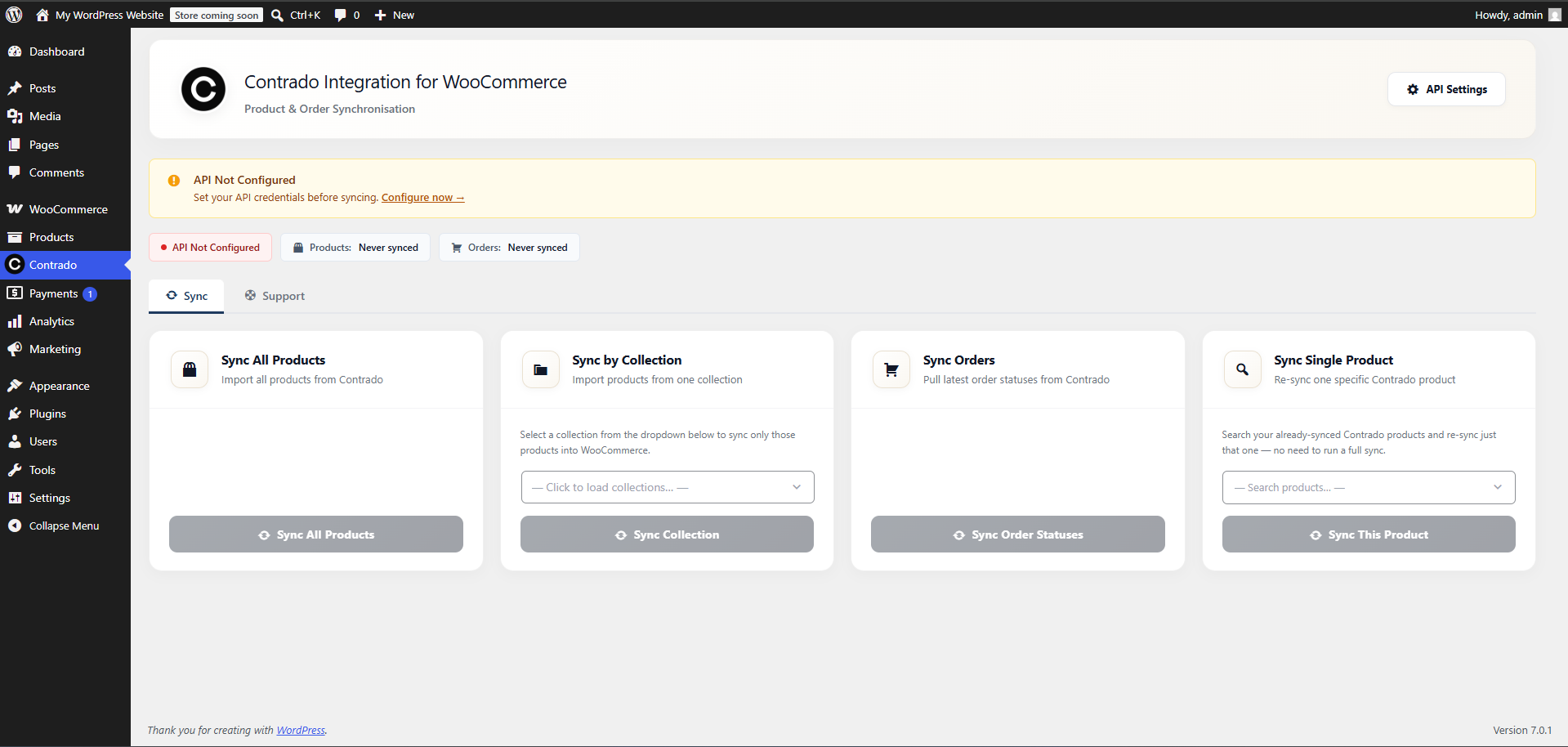 Contrado Integration for WooCommerce dashboard