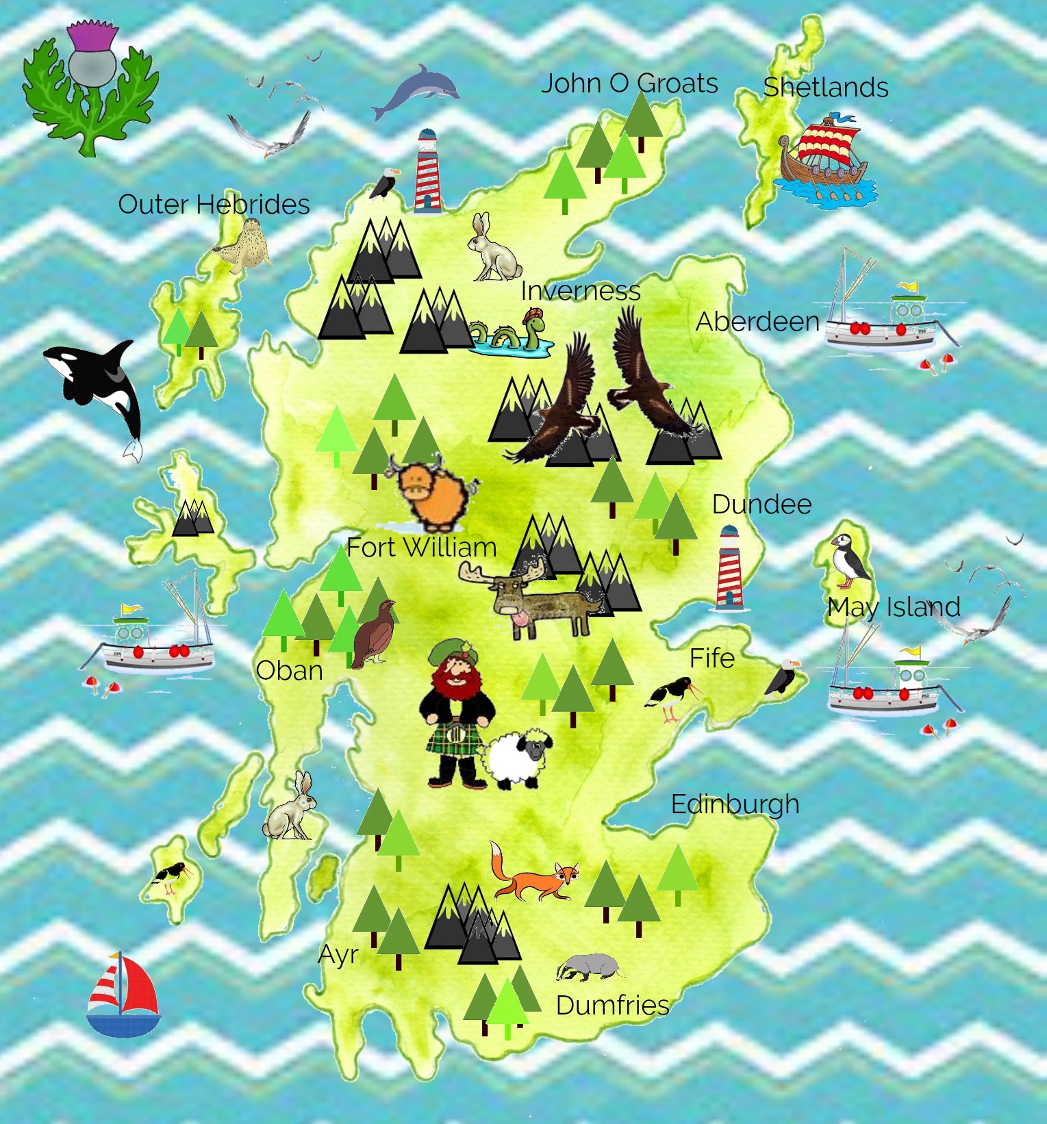 Scottish Fun Map Floramoondesigns